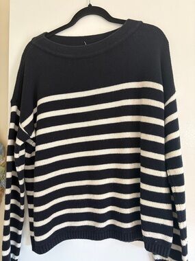 Classic Navy and White Striped Crewneck Sweater